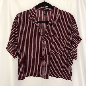 Burgundy Striped Boxy Pocket Shirt